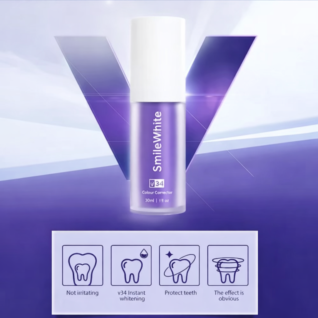 SmileWhite V34 Purple Color Correcting Toothpaste – Neutralize Yellow Stains