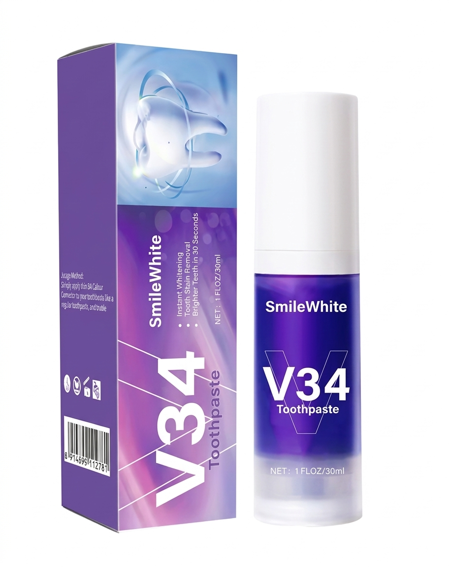 SmileWhite V34 Purple Color Correcting Toothpaste – Neutralize Yellow Stains